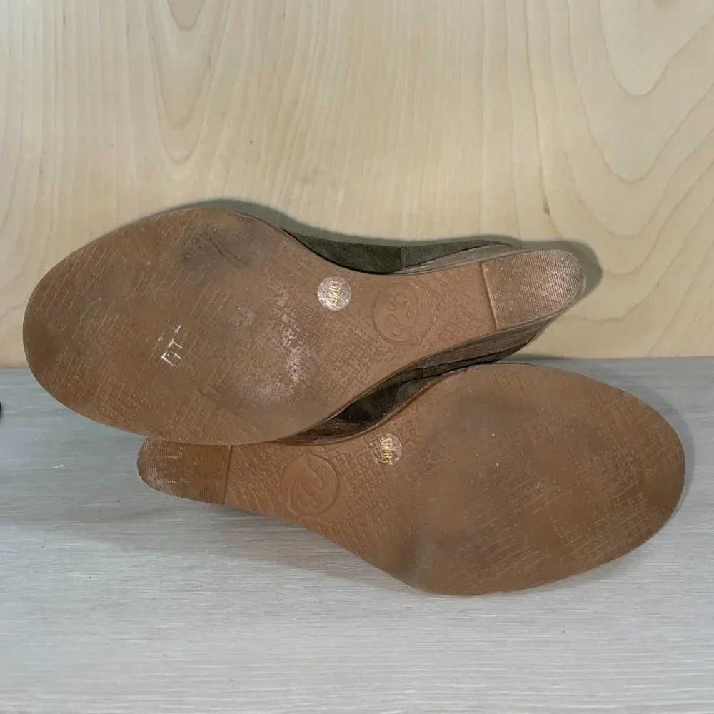 Lucky Brand Ysabel Moss‎ Green Lace Up Wedge 5.5
